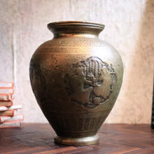 Load image into Gallery viewer, Antique Indian Brass Vase With Relief Figural Scene - 10.6"
