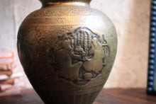 Load image into Gallery viewer, Antique Indian Brass Vase With Relief Figural Scene - 10.6"

