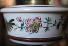 Load image into Gallery viewer, Vintage Duplex Oil Lamp - Opaline Milk Glass Globe Shade - Floral Ceramic Font - 59cm Tall
