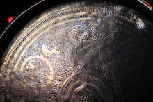 Load image into Gallery viewer, Vintage Hand-Engraved Brass Tray - Figural Birds &amp; Floral Arabesque  - 43cm / 17" Diameter
