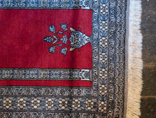 Load image into Gallery viewer, 2'5" x 4'8" - Vintage Turkish Hand Knotted Prayer Rug - Crimson Red &amp; Dove Grey Blue - 74 x 143 cm
