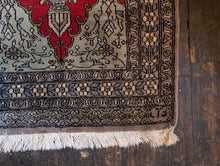 Load image into Gallery viewer, 2'5" x 4'8" - Vintage Turkish Hand Knotted Prayer Rug - Crimson Red &amp; Dove Grey Blue - 74 x 143 cm
