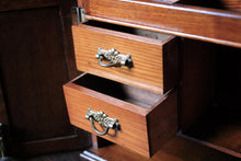 Load image into Gallery viewer, Antique 1910s Carved Oak Smoker’s Cabinet - Tabletop Tobacciana Box With Drawers &amp; Fitted Pipe Rack - 25 x 28 x 18 cm
