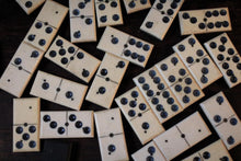 Load image into Gallery viewer, Antique Bone Domino Set In Wooden Slide Lid Box - 28 Tiles
