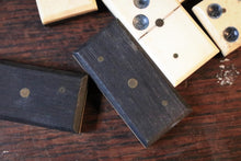 Load image into Gallery viewer, Antique Bone Domino Set In Wooden Slide Lid Box - 28 Tiles
