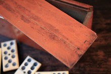 Load image into Gallery viewer, Antique Bone Domino Set In Wooden Slide Lid Box - 28 Tiles
