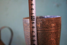 Load image into Gallery viewer, Antique Indian Hand-Engraved Brass Goblet - Deer &amp; Floral Motifs - Warm Patina - 20 cm / 7.9 in Tall
