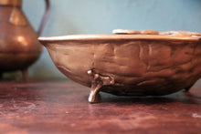 Load image into Gallery viewer, Vintage Art Nouveau Brass-Tone Swan Handle Nut Bowl - Leaf &amp; Vine Tripod Dish
