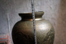 Load image into Gallery viewer, Antique Indian Brass Vase With Relief Figural Scene - 10.6"
