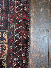 Load image into Gallery viewer, 4'10" X 3'0" - Vintage Afghan Baluch Hand-Knotted Wool Prayer Rug - Madder Red, Camel &amp; Indigo - 148 X 92 Cm
