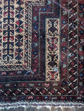 Load image into Gallery viewer, 4'10" X 3'0" - Vintage Afghan Baluch Hand-Knotted Wool Prayer Rug - Madder Red, Camel &amp; Indigo - 148 X 92 Cm
