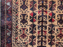 Load image into Gallery viewer, 4'10" X 3'0" - Vintage Afghan Baluch Hand-Knotted Wool Prayer Rug - Madder Red, Camel &amp; Indigo - 148 X 92 Cm
