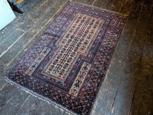 Load image into Gallery viewer, 4'10" X 3'0" - Vintage Afghan Baluch Hand-Knotted Wool Prayer Rug - Madder Red, Camel &amp; Indigo - 148 X 92 Cm
