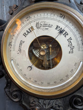 Load image into Gallery viewer, Antique Working Aneroid Barometer - Carved Lion Head Black Forest Style Wall Barometer - 32 X 58 Cm
