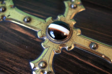 Load image into Gallery viewer, Antique Coromandel Gothic Revival Jewellery Box - Brass Mounted Casket With Dark Cabochon - 23 X 18 X 7 Cm
