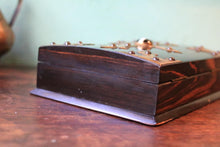 Load image into Gallery viewer, Antique Coromandel Gothic Revival Jewellery Box - Brass Mounted Casket With Dark Cabochon - 23 X 18 X 7 Cm
