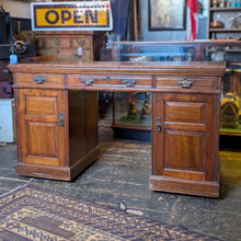 Load image into Gallery viewer, Antique Mahogany Pedestal Desk - English Paneled Writing Table - 135 x 75 x 50 cm
