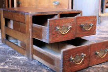 Load image into Gallery viewer, Antique Early 20th Century Card Index Filing Cabinet - 4 Drawer Wooden Desktop File - Brass Handles - 39 x 28 x 50 cm
