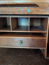 Load image into Gallery viewer, Antique Oak Roll Top Desk - Tambour Writing Desk With Pigeon Holes And Drawers
