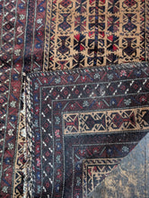 Load image into Gallery viewer, 4'10" X 3'0" - Vintage Afghan Baluch Hand-Knotted Wool Prayer Rug - Madder Red, Camel &amp; Indigo - 148 X 92 Cm
