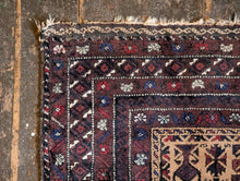 Load image into Gallery viewer, 4'10" X 3'0" - Vintage Afghan Baluch Hand-Knotted Wool Prayer Rug - Madder Red, Camel &amp; Indigo - 148 X 92 Cm
