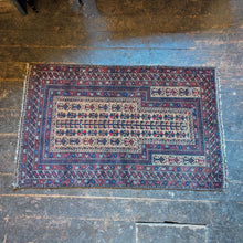 Load image into Gallery viewer, 4'10" X 3'0" - Vintage Afghan Baluch Hand-Knotted Wool Prayer Rug - Madder Red, Camel &amp; Indigo - 148 X 92 Cm
