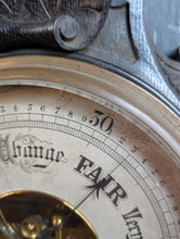 Load image into Gallery viewer, Antique Working Aneroid Barometer - Carved Lion Head Black Forest Style Wall Barometer - 32 X 58 Cm
