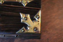 Load image into Gallery viewer, Antique Coromandel Gothic Revival Jewellery Box - Brass Mounted Casket With Dark Cabochon - 23 X 18 X 7 Cm
