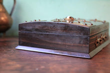 Load image into Gallery viewer, Antique Coromandel Gothic Revival Jewellery Box - Brass Mounted Casket With Dark Cabochon - 23 X 18 X 7 Cm
