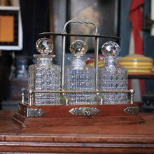 Load image into Gallery viewer, Antique Oak Tantalus Decanter Set - Locking Betjemann Style Case - Edwardian Barware
