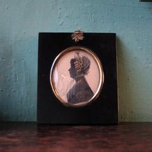 Load image into Gallery viewer, Antique Georgian Silhouette Portrait Miniature – Lady In Bonnet – Ebonised Frame 13 x 14.5 cm
