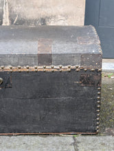 Load image into Gallery viewer, Antique Victorian Dome Top Travel Trunk – Leather &amp; Studded Wood Chest – Industrial Storage – 76cm Wide
