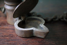 Load image into Gallery viewer, Antique Indian Bronze Diya Oil Lamp With Chain &amp; Bird Finial - Hanging Temple Lamp - 21cm Tall
