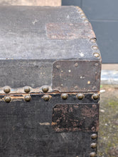 Load image into Gallery viewer, Antique Victorian Dome Top Travel Trunk – Leather &amp; Studded Wood Chest – Industrial Storage – 76cm Wide
