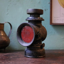 Load image into Gallery viewer, Antique Early 20th Century Carriage / Automobile Lamp - Red Glass Lens - 21 cm Tall
