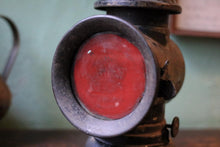 Load image into Gallery viewer, Antique Early 20th Century Carriage / Automobile Lamp - Red Glass Lens - 21 cm Tall
