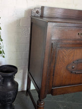 Load image into Gallery viewer, Vintage Solid Oak Sideboard by C.W.S. Limited – 153cm Wide - Carved Doors
