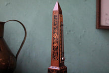 Load image into Gallery viewer, Antique Inlaid Wooden Obelisk Thermometer – Tunbridge Ware Mosaic – 20 cm / 8”
