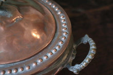 Load image into Gallery viewer, Antique Copper Lidded Serving Dish – Hand Beaten Metal Tureen With Twin Handles – 28 x 16 x 15 cm / 11” x 6.3” x 5.9”
