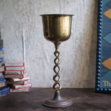 Load image into Gallery viewer, Vintage Brass Chalice Goblet – Twisted Stem Candlestick / Vessel – 32cm Tall
