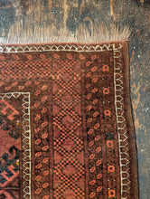 Load image into Gallery viewer, 203 x 115 cm - Vintage Hand-Knotted Tribal Wool Rug Runner - Dusty Rose &amp; Indigo Geometric - 203 x 115 cm
