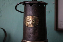 Load image into Gallery viewer, Antique Patterson Miners Lamp - Brass &amp; Steel Colliery Lamp - Industrial Decor - 26cm
