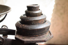 Load image into Gallery viewer, Antique Cast Iron Kitchen Scales – Brass Pan &amp; Weights – Decorative Balance Scale – 30cm Wide x 20cm Tall
