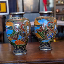 Load image into Gallery viewer, Pair Of Vintage Japanese Satsuma Style Vases – Hand Painted Figures &amp; Landscapes – 37cm / 14.6" Tall
