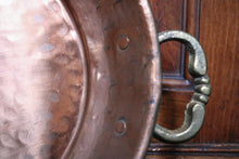 Load image into Gallery viewer, Large Antique Copper Serving Tray – Oval With Brass Handles – 60 x 40 cm Rustic Kitchen Decor
