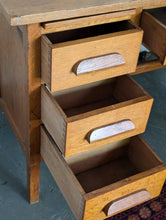 Load image into Gallery viewer, Vintage Mid Century Oak Desk / Teachers Table
