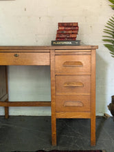 Load image into Gallery viewer, Vintage Mid Century Oak Desk / Teachers Table
