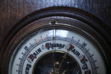 Load image into Gallery viewer, Antique Oak Barometer Thermometer – English Wall Weather Station – Beaded Case – 53 cm / 20.9”
