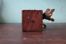 Load image into Gallery viewer, Antique German Pierrot Musician Figure Car Mascot – Bronze &amp; Bone – Harlequin Lute Player
