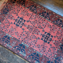 Load image into Gallery viewer, 3'4" x 5'4" - Vintage Afghan Baluch Tribal Hand-Knotted Wool Rug - Madder Red &amp; Indigo - 102 x 162 cm
